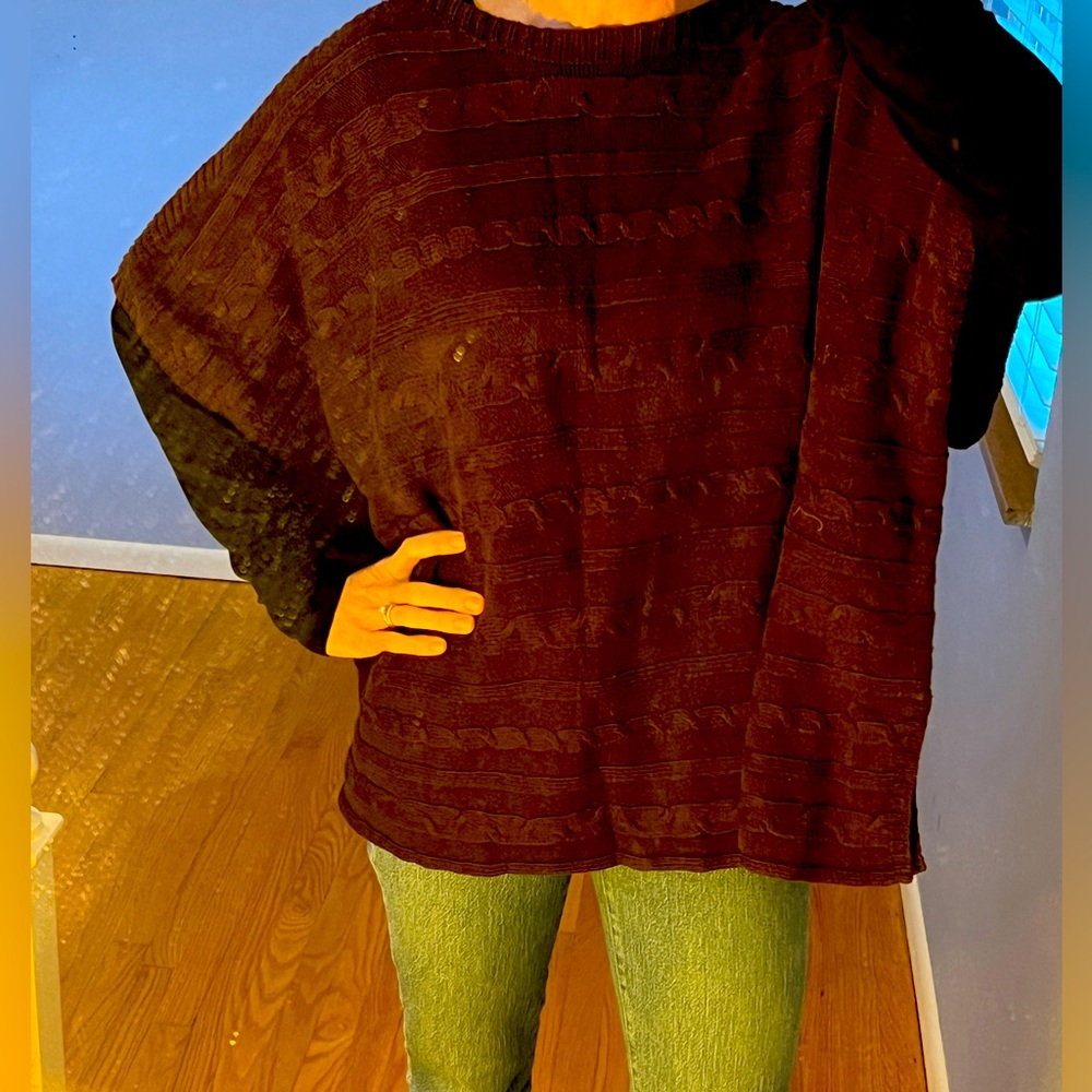 Maroon cableknit poncho